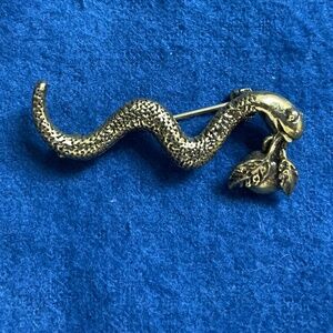 Vintage Brooch Gold Snake with Apple Dangle